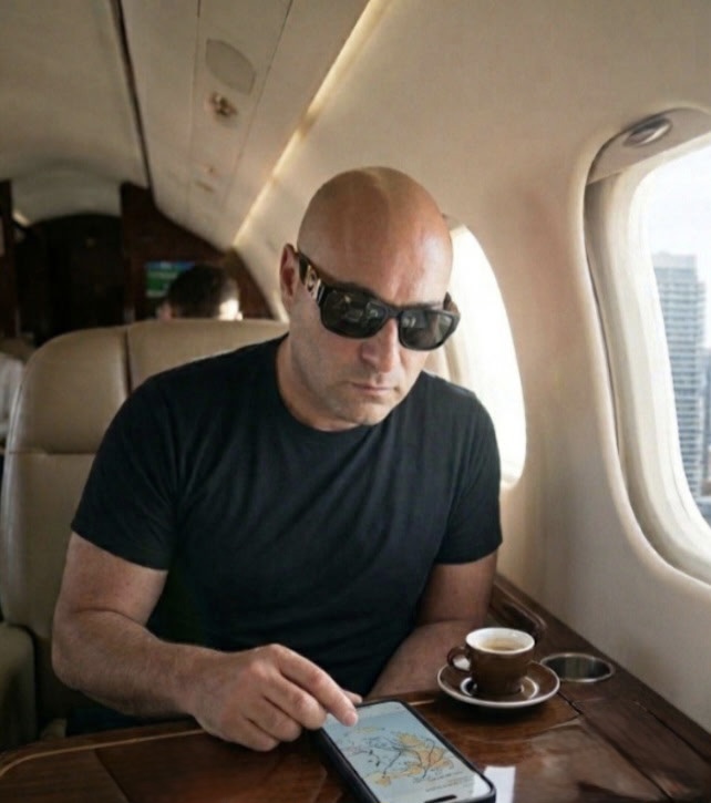Georgios Kakridonis seated aboard a private aircraft