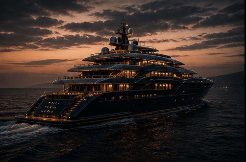 Superyacht at dusk in Greek waters